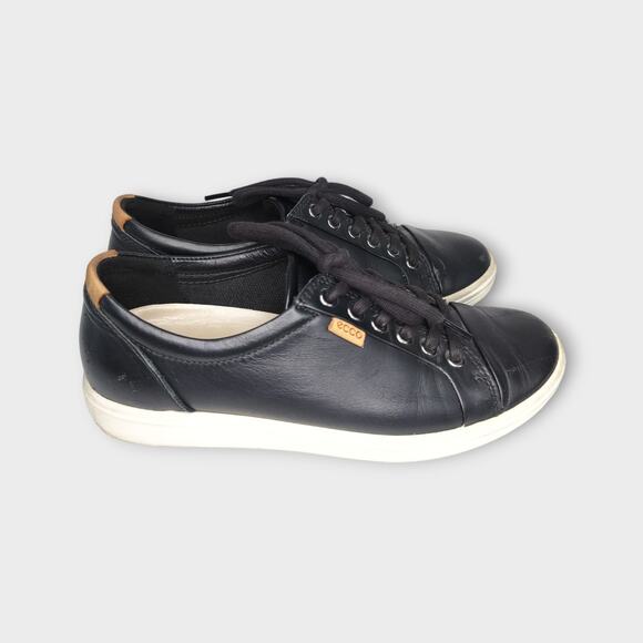 Womens ECCO Black Soft Leather Sneakers Size 7 - 7.5 - Picture 6 of 12